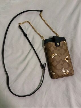Coach Bee Signature Crossbody Phone Case in Brown with Black Trim